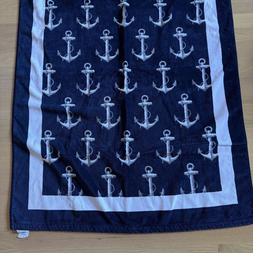Pottery Barn Anchor Nautical Beach Towel 64 X 32 NWOT Pool Summer